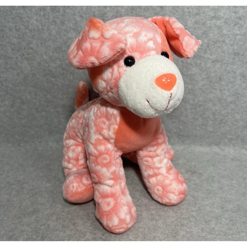 Toys R Us Dog Puppy Pink White Daisies Floral Plush Stuffed Animal 2013 Clean